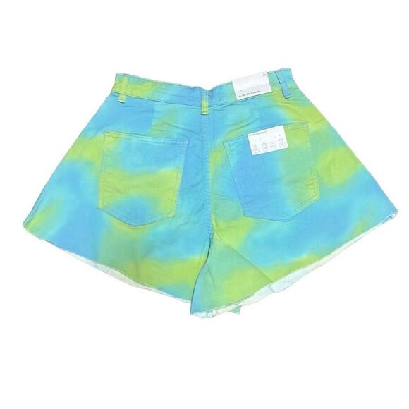 Weworewhat Womens 26 Flare Bell Denim Shorts Blue Green Tie Dye Stretch NWT - Picture 2 of 10